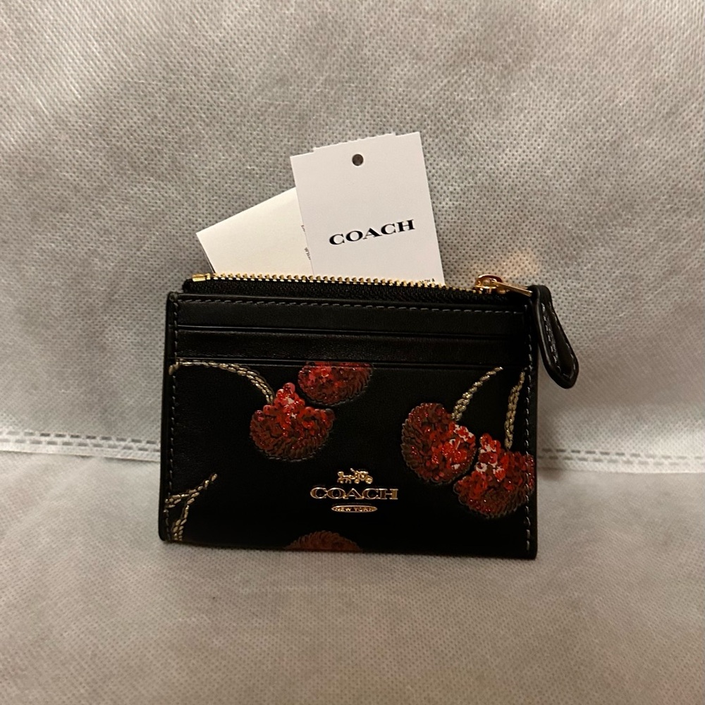 Coach Black and Red Cherry Card Holder